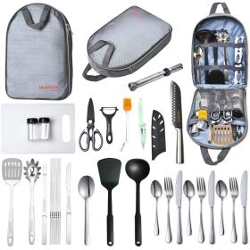 IRONSTEN Camping Cooking Utensils Set Camp Kitchen Equipment Portable Picnic Cookware Kit Bag Campfire Grill Utensil Gear