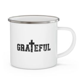 Enamel Camping Mug, Grateful Cross Black Illustration