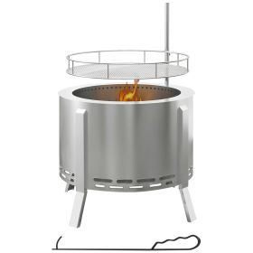 Outsunny 2-in-1 Smokeless Fire Pit, BBQ Grill, 19" Portable Wood Burning Firepit with Cooking Grate and Poker, Low Smoke Camping Bonfire Stove for Bac