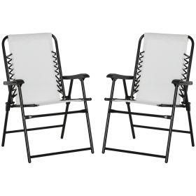 Outsunny Set of 2 Patio Folding Chairs, Outdoor Bungee Sling Chairs w/ Armrests, Portable Lawn Chairs for Camping, Garden, Pool, Beach, Backyard, Crea