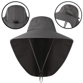 Fishing Sun Hat UV Protection Neck Cover Sun Protect Cap Wide Brim Neck Flap Fishing Cap For Travel Camping Hiking Boating (Color: Dark grey)