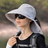 Wide Brim Shawl Ponytail Bucket Hat For Women; Outdoor Fishing Hiking UV Protection Bonnet