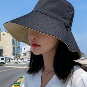 Foldable Wide Brim Sun Visor Hat; UPF 50+ Protection Traveling Hiking Fishing Cap For Women (Color: Black Beige)