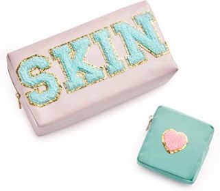 Chenille Letter Clear Bag Purse Multi-purpose Transparent Waterproof Stuff Makeup Tote Bag;  2 Pack Stuff Pouch Varsity Letter Cosmetic Bag;  Toiletry (Color: Pink, size: M)