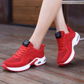 Spring Summer Autumn Casual Sports Shoes Fashion Hollow Mesh Breathable Flying Woven Air Cushion Outdoor Low-top Hiking Sneakers (Color: Red, size: 38)