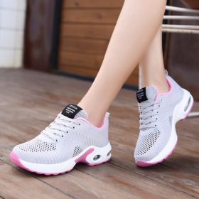 Spring Summer Autumn Casual Sports Shoes Fashion Hollow Mesh Breathable Flying Woven Air Cushion Outdoor Low-top Hiking Sneakers (Color: Gray Pink, size: 42)