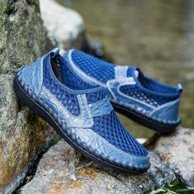 Spring Summer Autumn Mesh Slip-on Leather Shoe Men Casual Sport Loafers Breathable Trend Fashion Water Footwear Soft Comfortable (Color: Blue, size: 47)