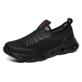 Male Slip-on Mesh Running Trainers Men Outdoor Aqua Shoes Breathable Lightweight Quick-drying Wading Water Sport Camping Sneaker (Color: black, size: 43)