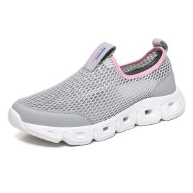 Male Slip-on Mesh Running Trainers Men Outdoor Aqua Shoes Breathable Lightweight Quick-drying Wading Water Sport Camping Sneaker (Color: Light grey, size: 38)