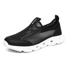 Male Slip-on Mesh Running Trainers Men Outdoor Aqua Shoes Breathable Lightweight Quick-drying Wading Water Sport Camping Sneaker (Color: black and white, size: 48)