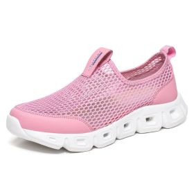 Male Slip-on Mesh Running Trainers Men Outdoor Aqua Shoes Breathable Lightweight Quick-drying Wading Water Sport Camping Sneaker (Color: Pink, size: 38)