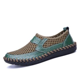 Spring Summer Autumn Mesh Slip-on Leather Shoe Men Casual Sport Loafers Breathable Trend Fashion Water Footwear Soft Comfortable (Color: Green, size: 38)