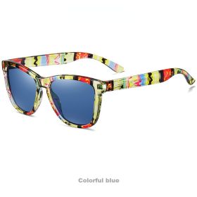 Women Polarized Sunglasses Square Eyeglasses Frames Men Sun Glasses Bohemian Bikini Military Camping Beach Sports Visor Eyewear (Lens Color: colorful blue)