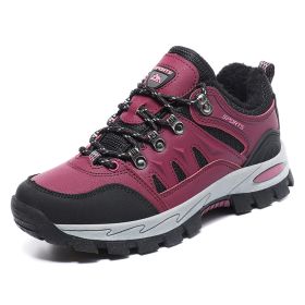 New Arrival Men Women Hiking Shoes Male Sport Outdoor Jogging Trekking Sneakers Big Size 48 Non-slip zapatos zapatillas hombre (Color: rose red fur, size: 44)