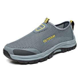 Mesh Men Casual Shoes Summer Outdoor Water Sneakers Men Trainers Non-slip Climbing Hiking Shoes Breathable Men's Treking Shoe (Color: Gray, size: 45)