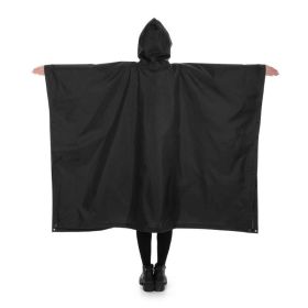 Multi-Usage Lightweight Hooded Rain Poncho Picnic Mat Blanket Sun Shelter (Color: black, Type: Camping supplies)