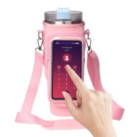 Water Bottle Carrier Bag with Touch Screen Phone Pocket for Stanley 40oz Tumbler (Color: Pink)