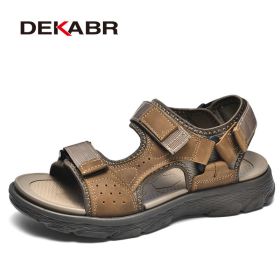 DEKABR Summer Men Casual Beach Outdoor Water Shoes Breathable Trekking Fashion Sandals Fishing Genuine Leather Leisure Shoes (Color: 02 Brown, size: 12)