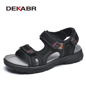 DEKABR Summer Men Casual Beach Outdoor Water Shoes Breathable Trekking Fashion Sandals Fishing Genuine Leather Leisure Shoes (Color: 01 Black, size: 12)