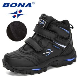 BONA 2020 New Designers Plush Snow Boots Children Sport Sneakers Terkking Boots Kids Hiking Mountain Climbing Camping Footwear (Color: Charcoal grey R blue, size: 5.5)