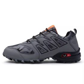 Men's comfortable sneakers wear shoes walking shoes mesh material men's hiking shoes non-slip outdoor sports shoes (Color: Gray, size: 11)