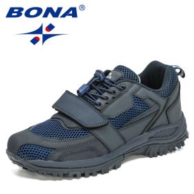 BONA 2022 New Designers Hiking Shoes Autumn Mountaineering Non-slip Footwear Men Trekking Sneakers Mansculino Walking Shoes (Color: Deep blue S gray, size: 9.5)