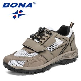 BONA 2022 New Designers Hiking Shoes Autumn Mountaineering Non-slip Footwear Men Trekking Sneakers Mansculino Walking Shoes (Color: Medium grey white, size: 9.5)