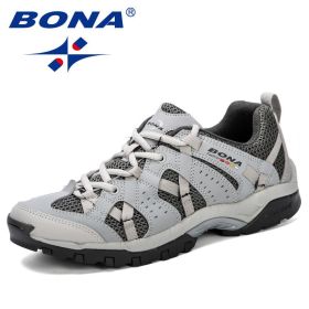 BONA Men Hiking Shoes Lace Up Men Sport Shoes Outdoor Jogging Trekking Sneakers Non-Slip Wear-Resistant Travel Shoes Comfortable (Color: Light gray darkgrey, size: 10.5)