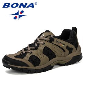 BONA Men Hiking Shoes Lace Up Men Sport Shoes Outdoor Jogging Trekking Sneakers Non-Slip Wear-Resistant Travel Shoes Comfortable (Color: Medium grey black, size: 9.5)