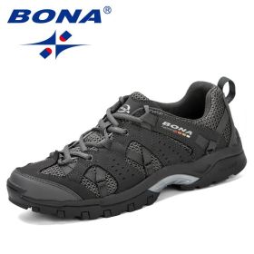 BONA Men Hiking Shoes Lace Up Men Sport Shoes Outdoor Jogging Trekking Sneakers Non-Slip Wear-Resistant Travel Shoes Comfortable (Color: Dark grey S gray, size: 9)