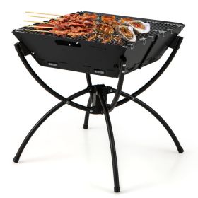 3-in-1 Camping Campfire Grill with Stainless Steel Grills Carrying Bag & Gloves (Color: black)