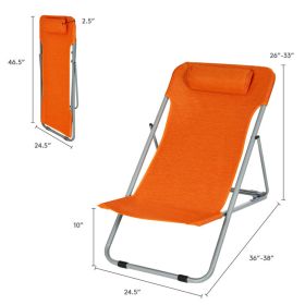 Portable Beach Chair Set of 2 with Headrest (Color: Orange)