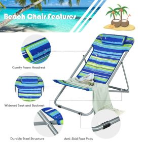 Portable Beach Chair Set of 2 with Headrest (Color: Blue)