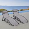 Folding Textilene Waterproof Patio Chaise Lounge Chair,Outdoor Adjustable and Reclining Tanning Chair with Pillow and Side Pocket for Lawn,Beach,Pool,