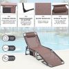 Folding Textilene Waterproof Patio Chaise Lounge Chair,Outdoor Adjustable and Reclining Tanning Chair with Pillow and Side Pocket for Lawn,Beach,Pool,