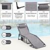 Folding Textilene Waterproof Patio Chaise Lounge Chair,Outdoor Adjustable and Reclining Tanning Chair with Pillow and Side Pocket for Lawn,Beach,Pool,