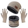 Winter Knitted Hat Scarf Gloves 3Pcs Winter Warm Beanie and Touch Screen Gloves Scarf Set Knit Beanie Skull Cap Neck Warmer Mittens for Men Women